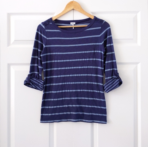 Splendid Tops - Splendid Blue Striped Roll Tab Sleeve Top | XS